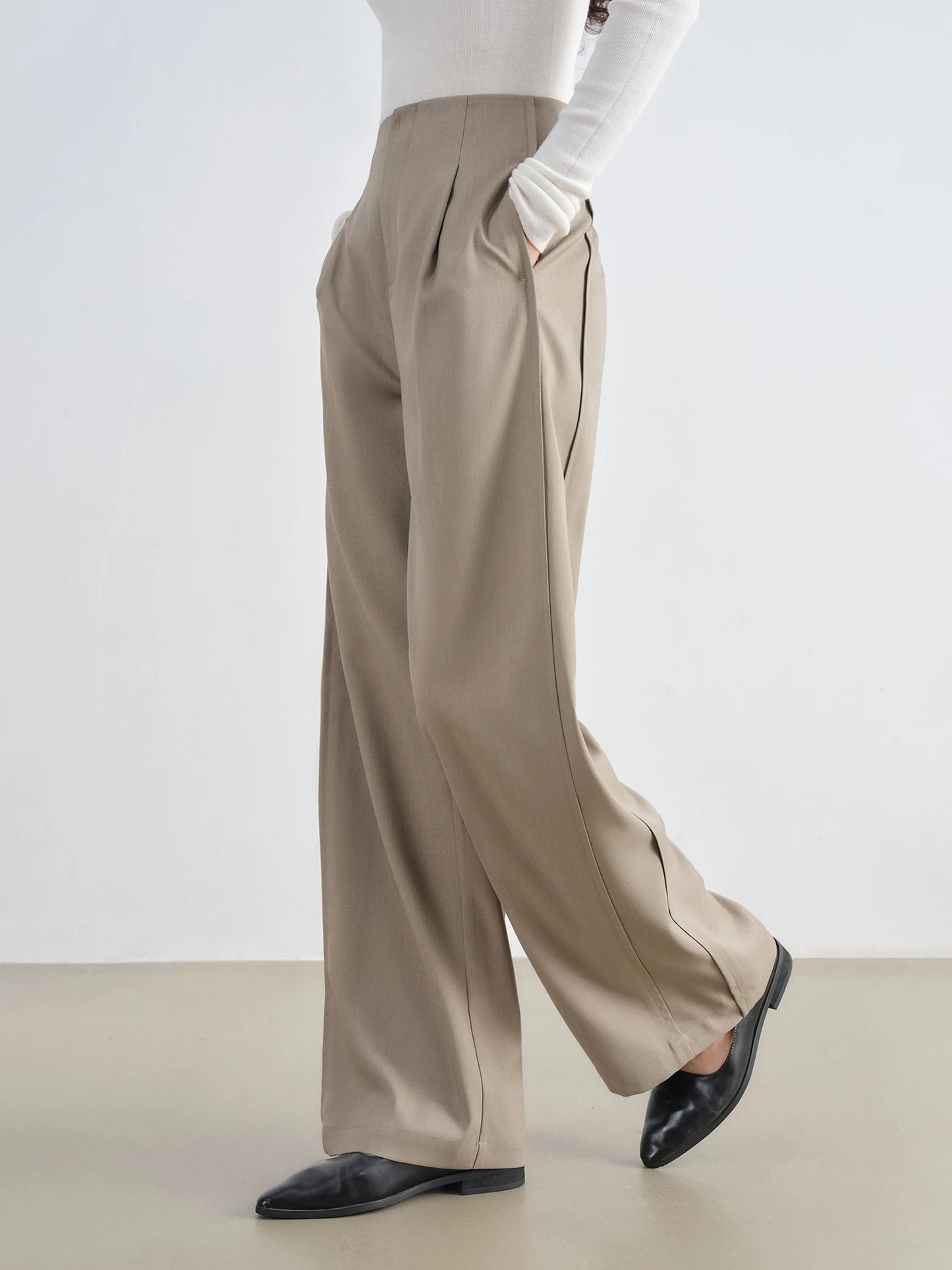 Khaki Double Seam Wide Leg Pants