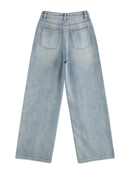 Light Blue Rhinestone Wide Jeans