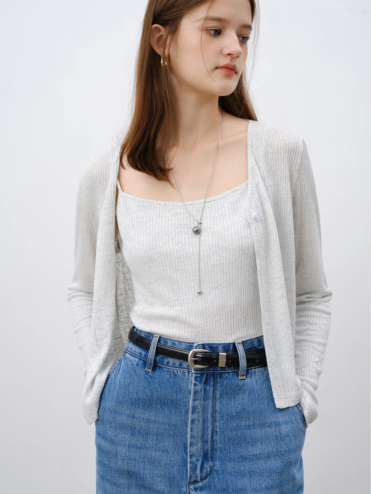 Light Grey Ribbed Knit Top