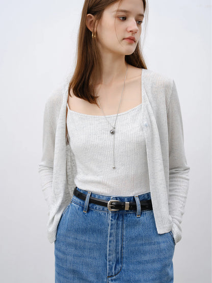 Light Grey Ribbed Knit Top