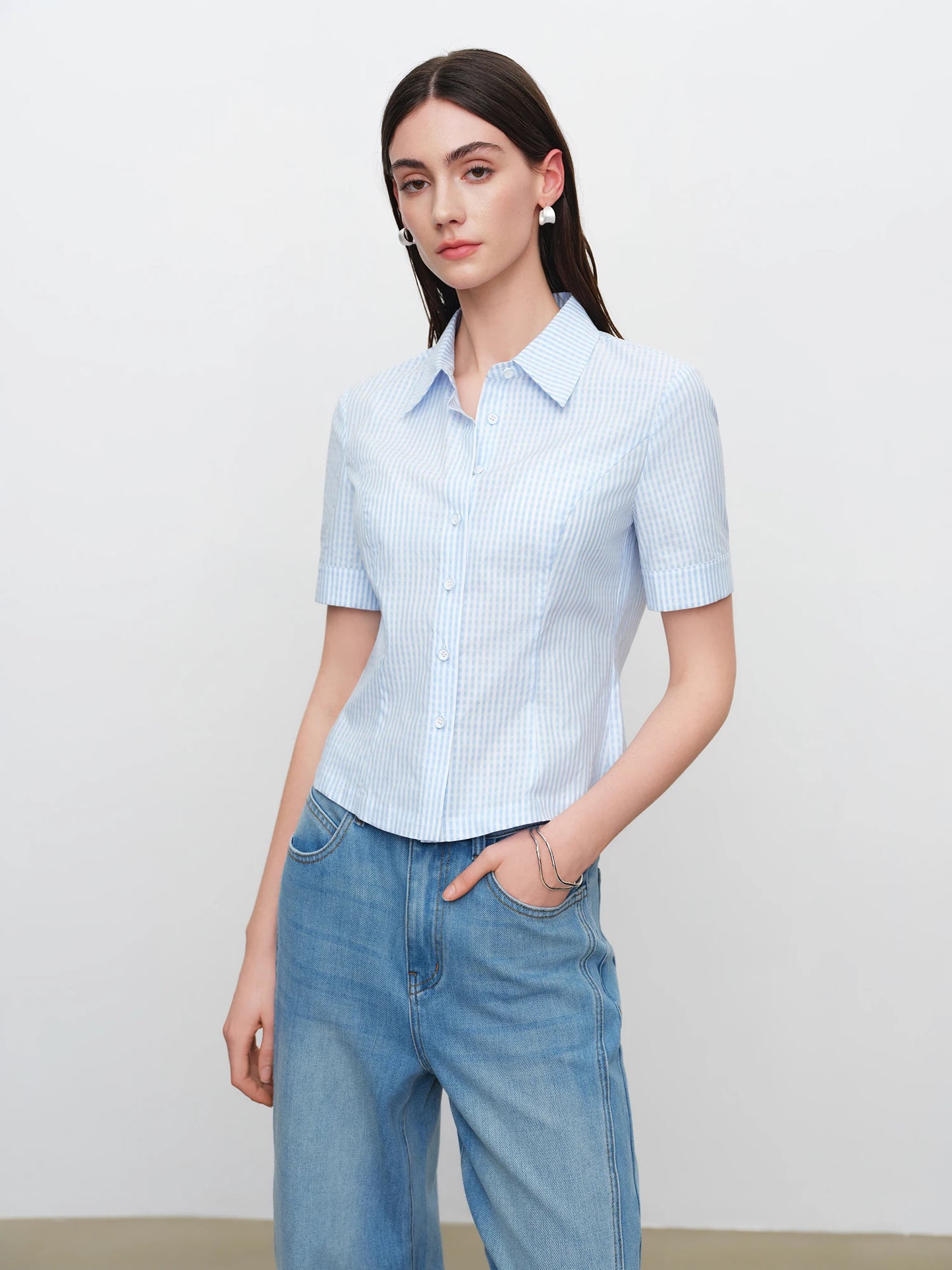Pale Blue Fitted Button Shirt
