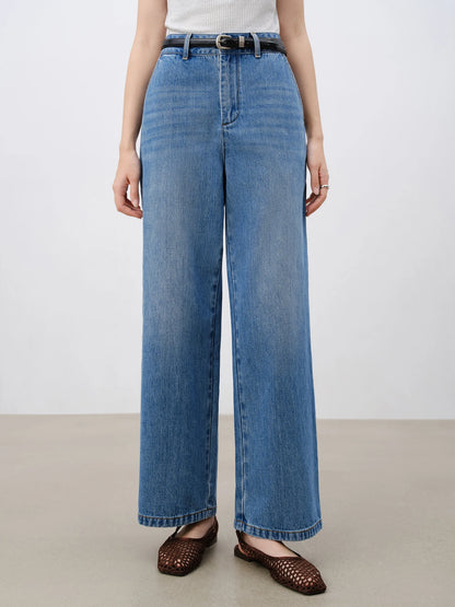 Beige Cropped Straight Jeans