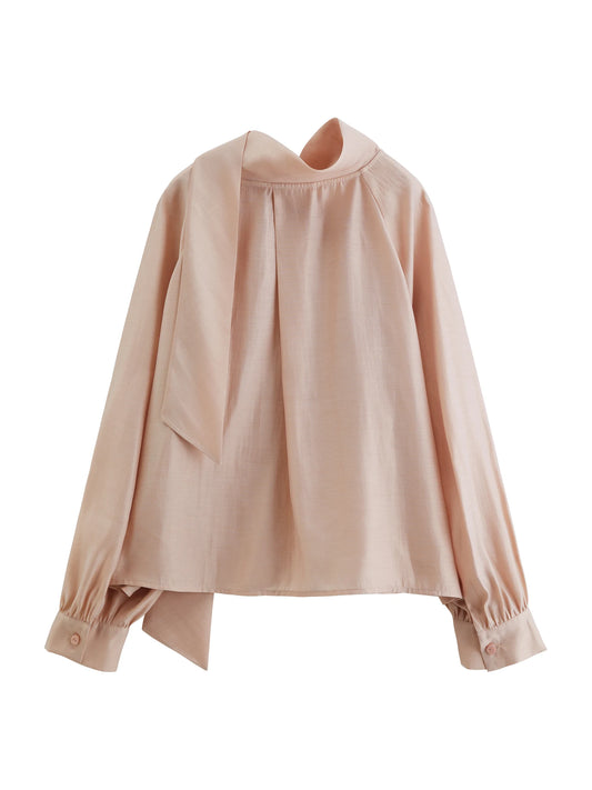 Peach Bow Neck Blouse