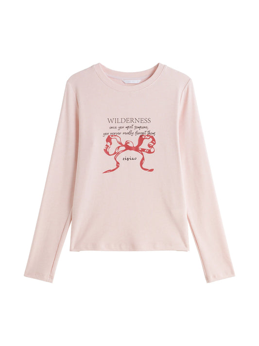 Pink Graphic Crew Neck Knit Top
