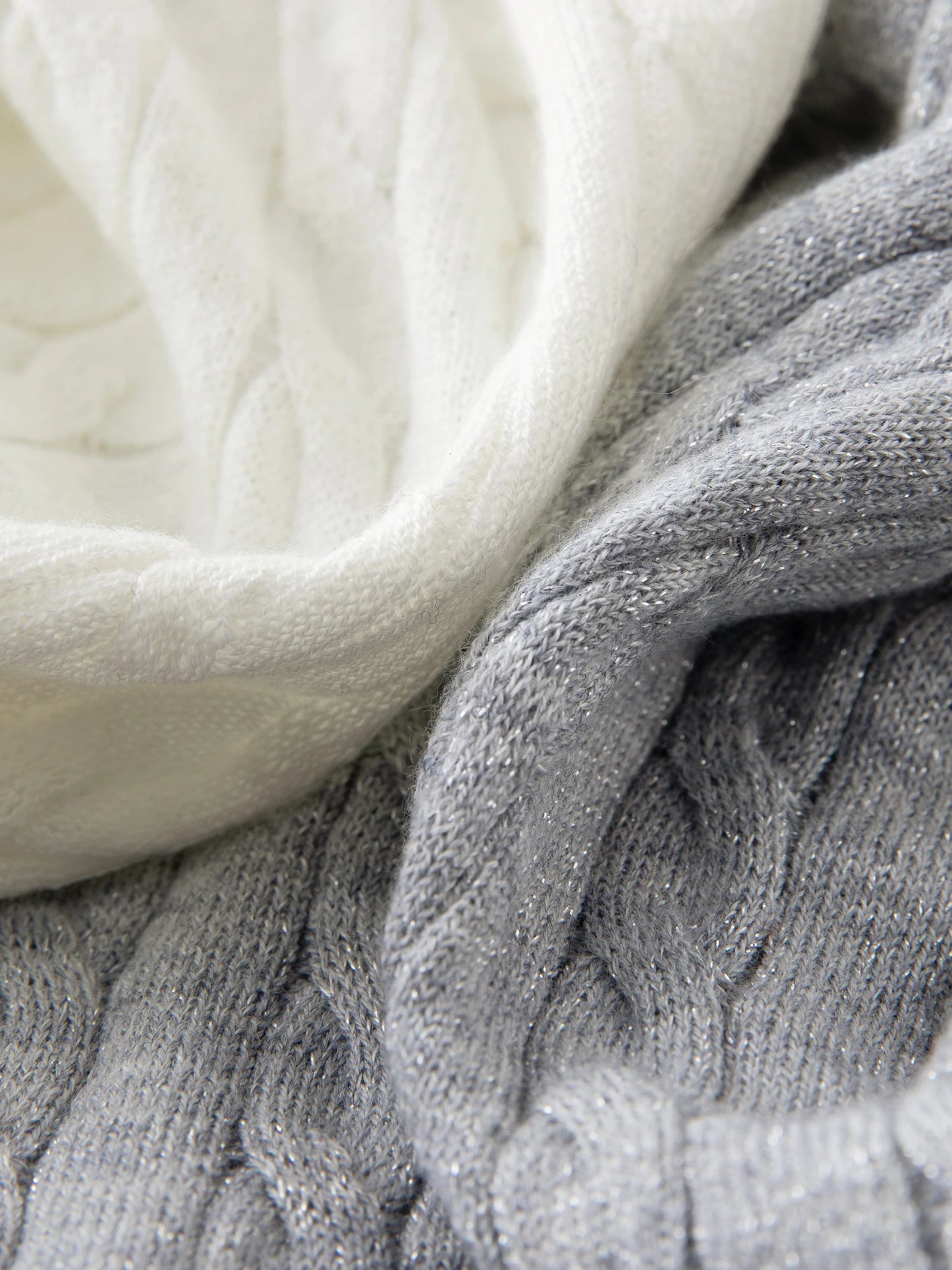 Light Gray Cable Knit Short Sleeve Top