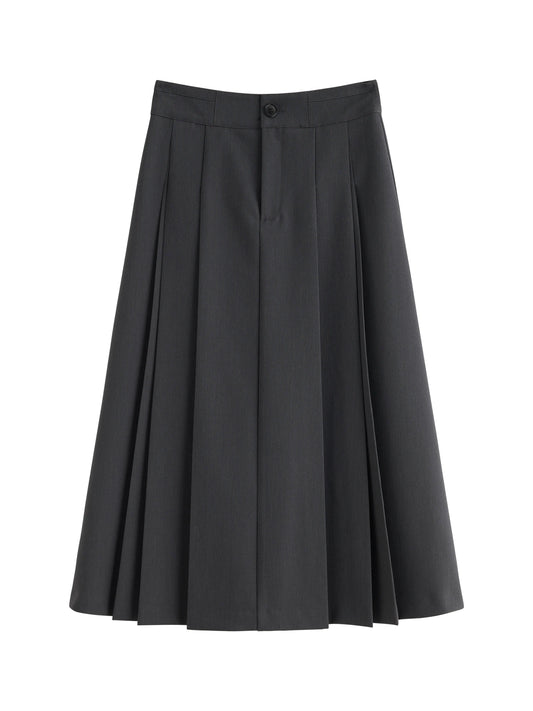 Charcoal Pleated A-Line Midi Skirt