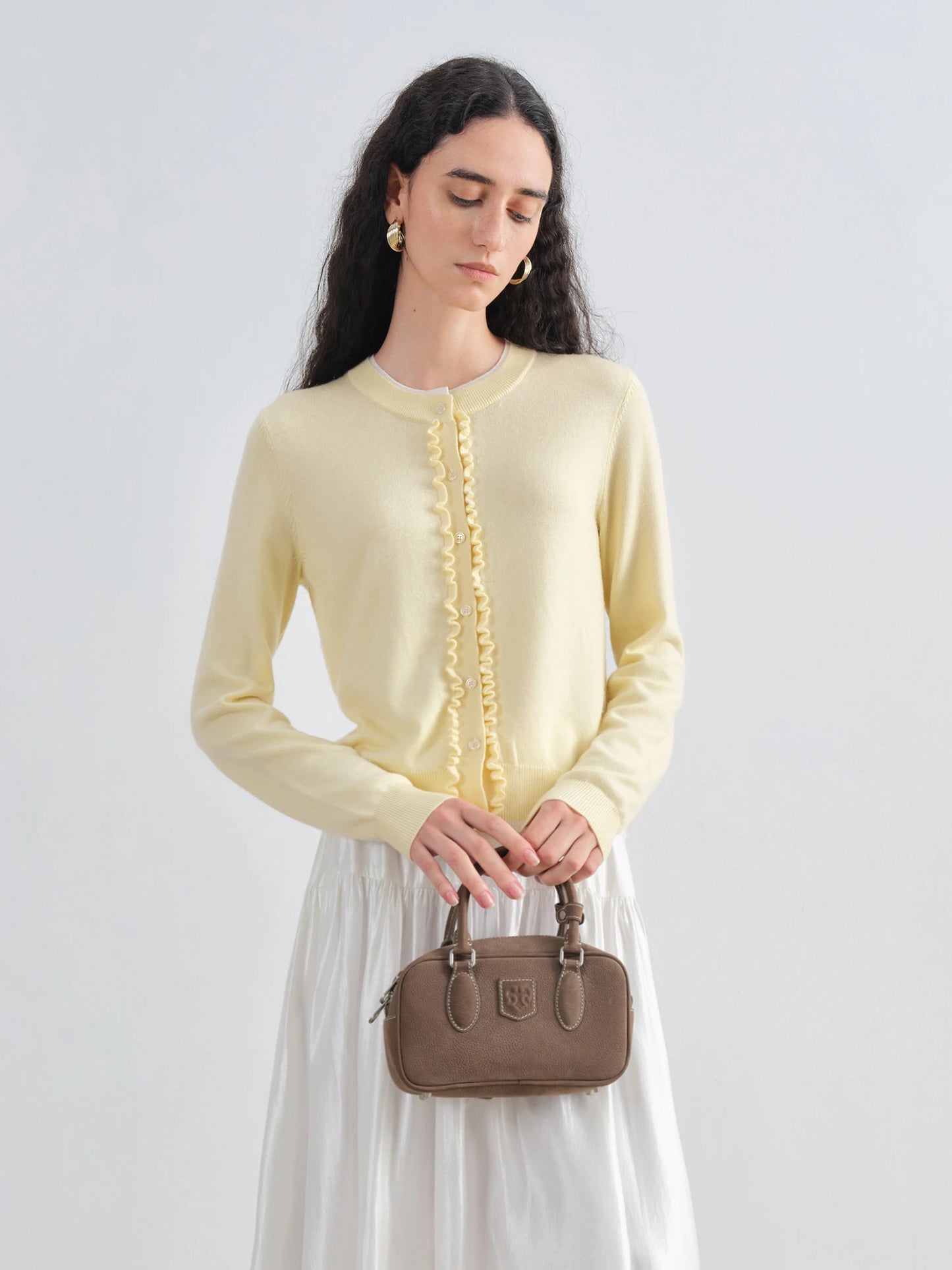 Pale Yellow Ruffle Knit Cardigan