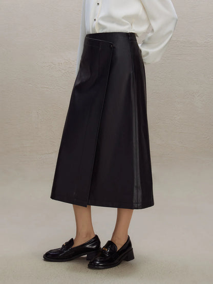 Black Faux Leather Wrap Skirt