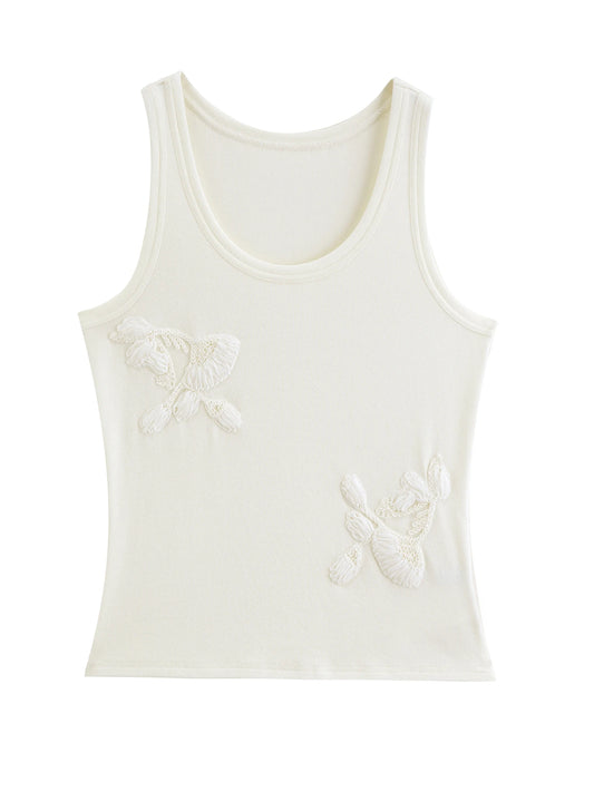 Ivory Floral Applique Tank Top