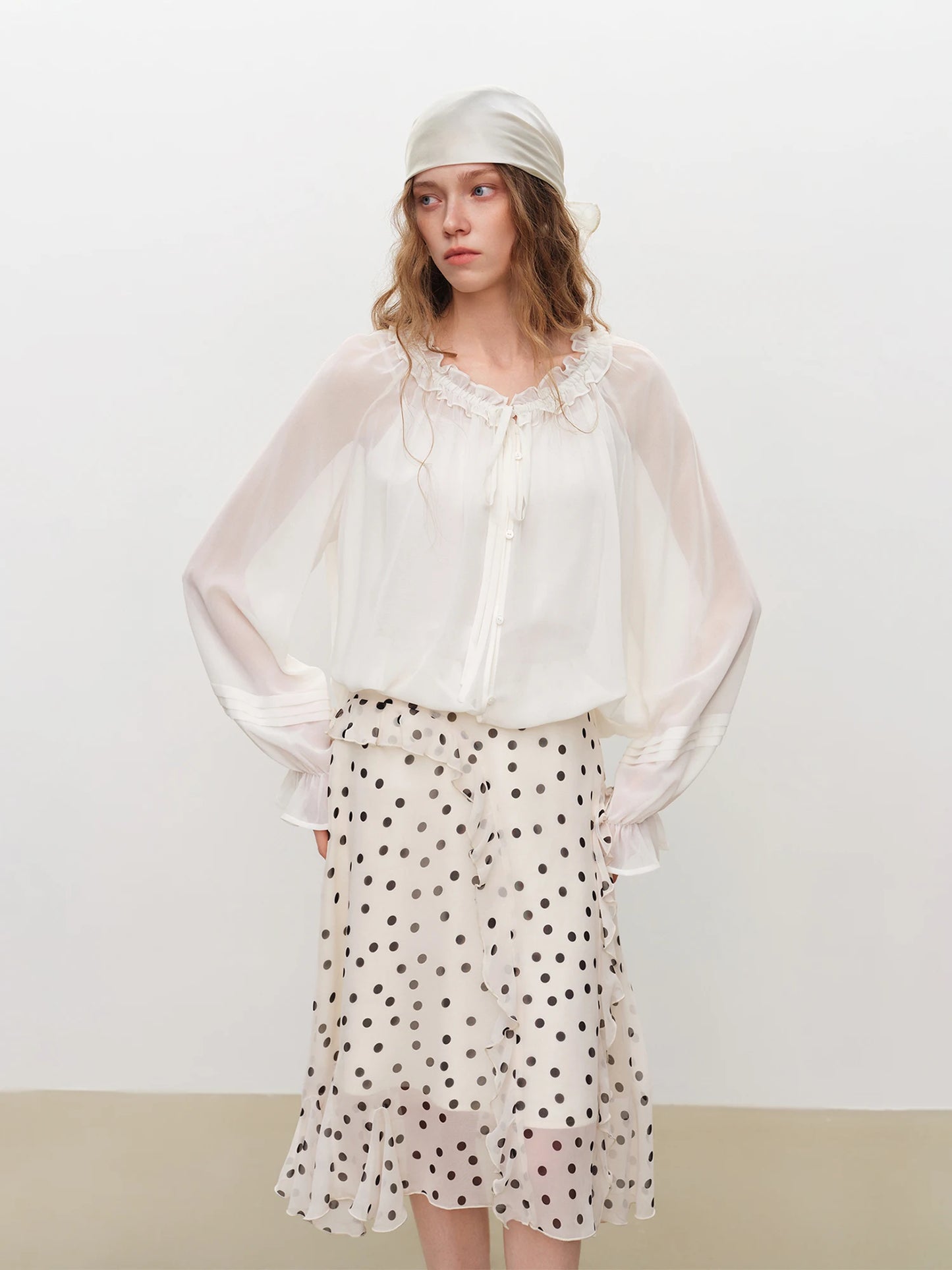 Pale Blue Ruffle Blouse Set