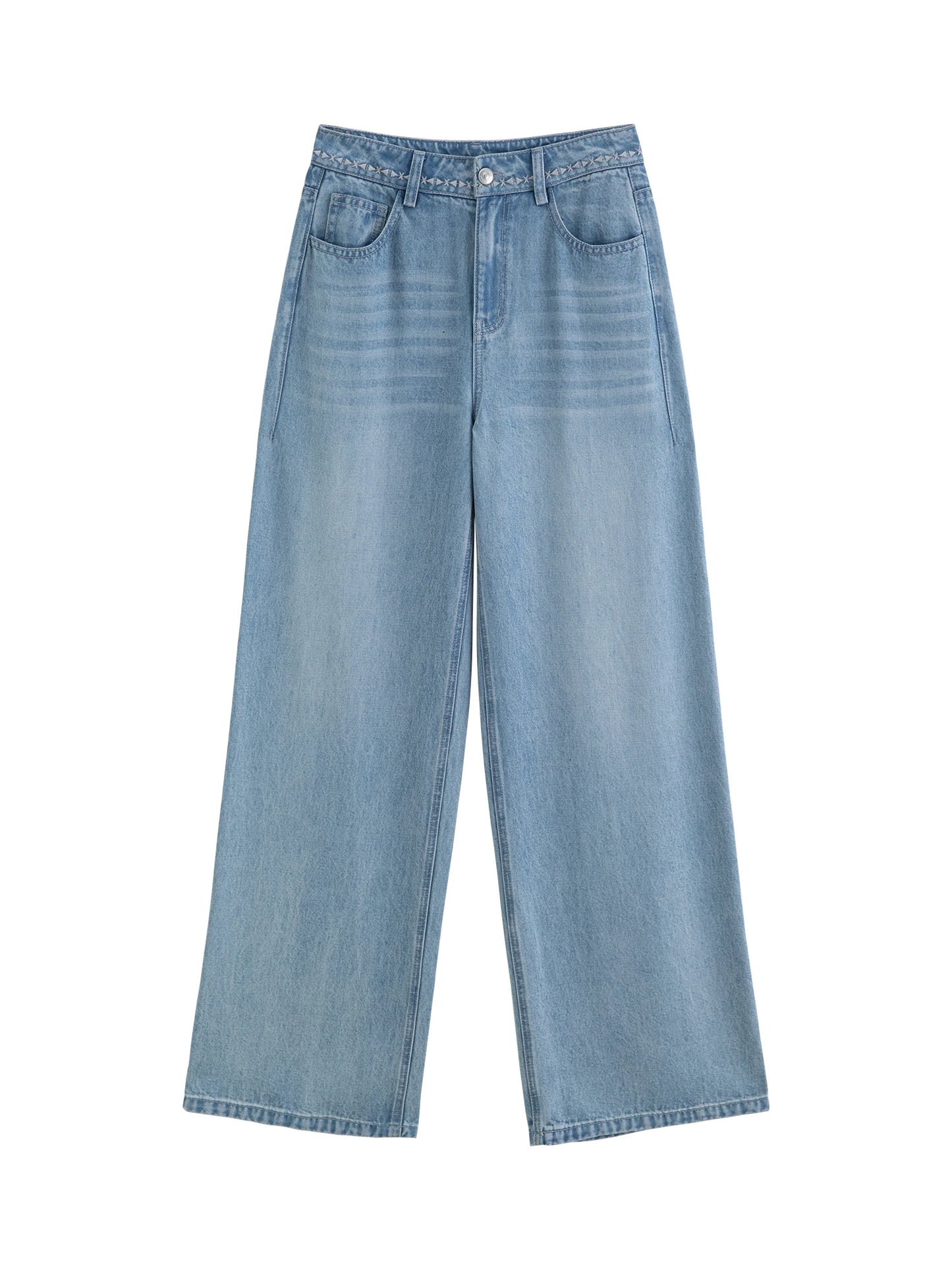 Light Blue Embroidered Wide Leg Jeans