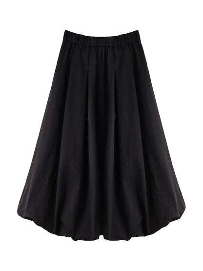 Beige Bubble Hem Midi Skirt