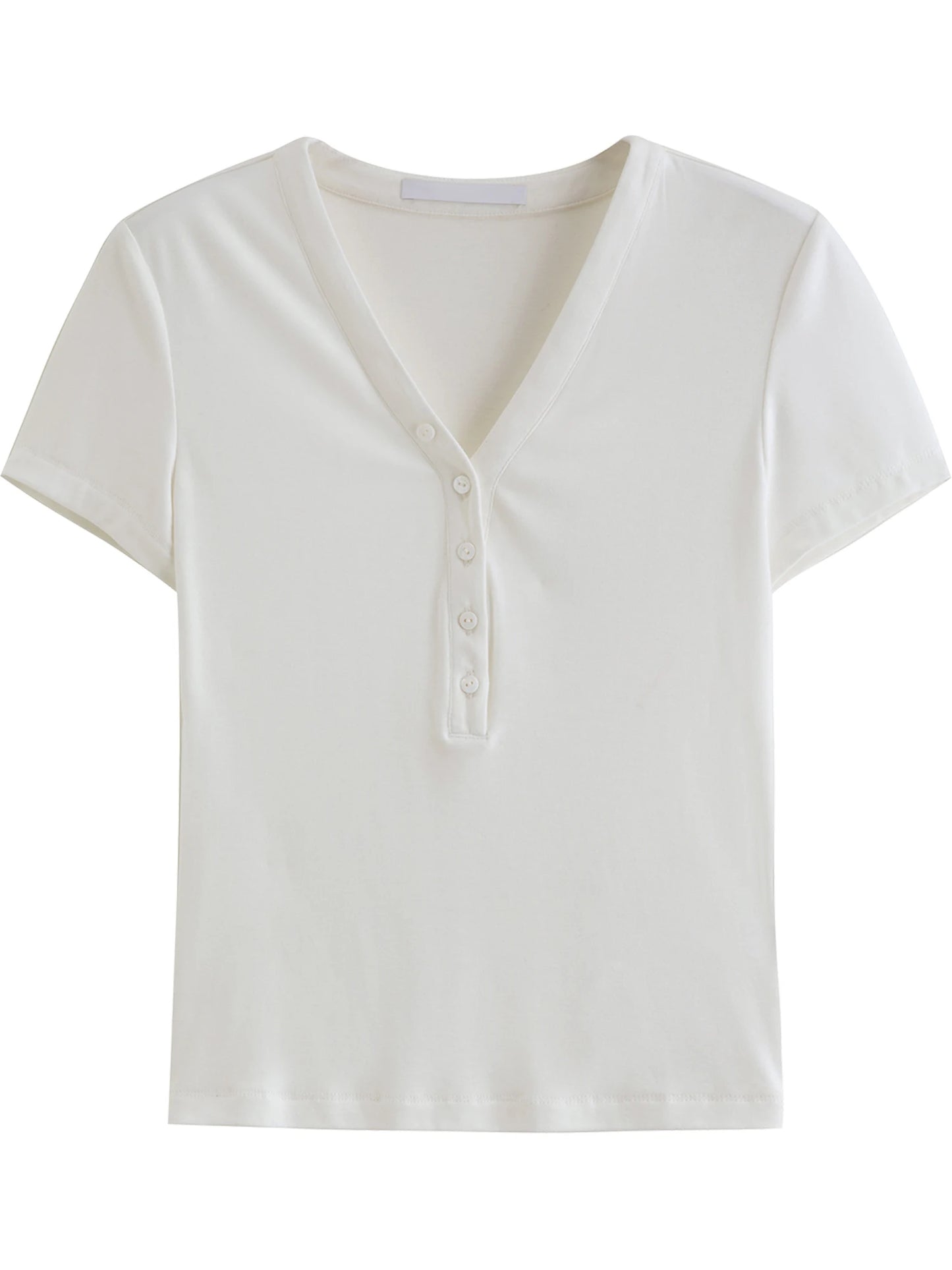 Pale Blue Button V-Neck Tee