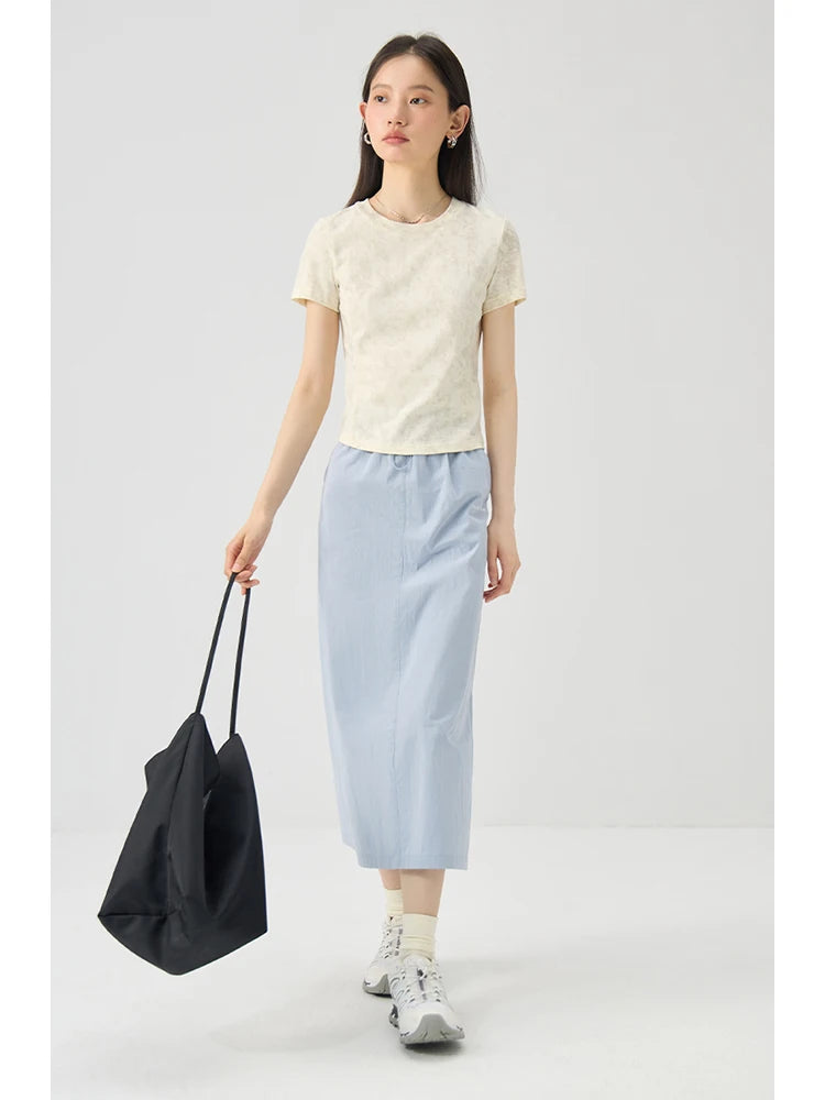 Blue Gray Side Slit Midi Skirt