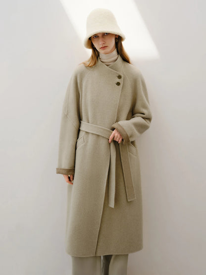 Contrast Collar Wool Coat