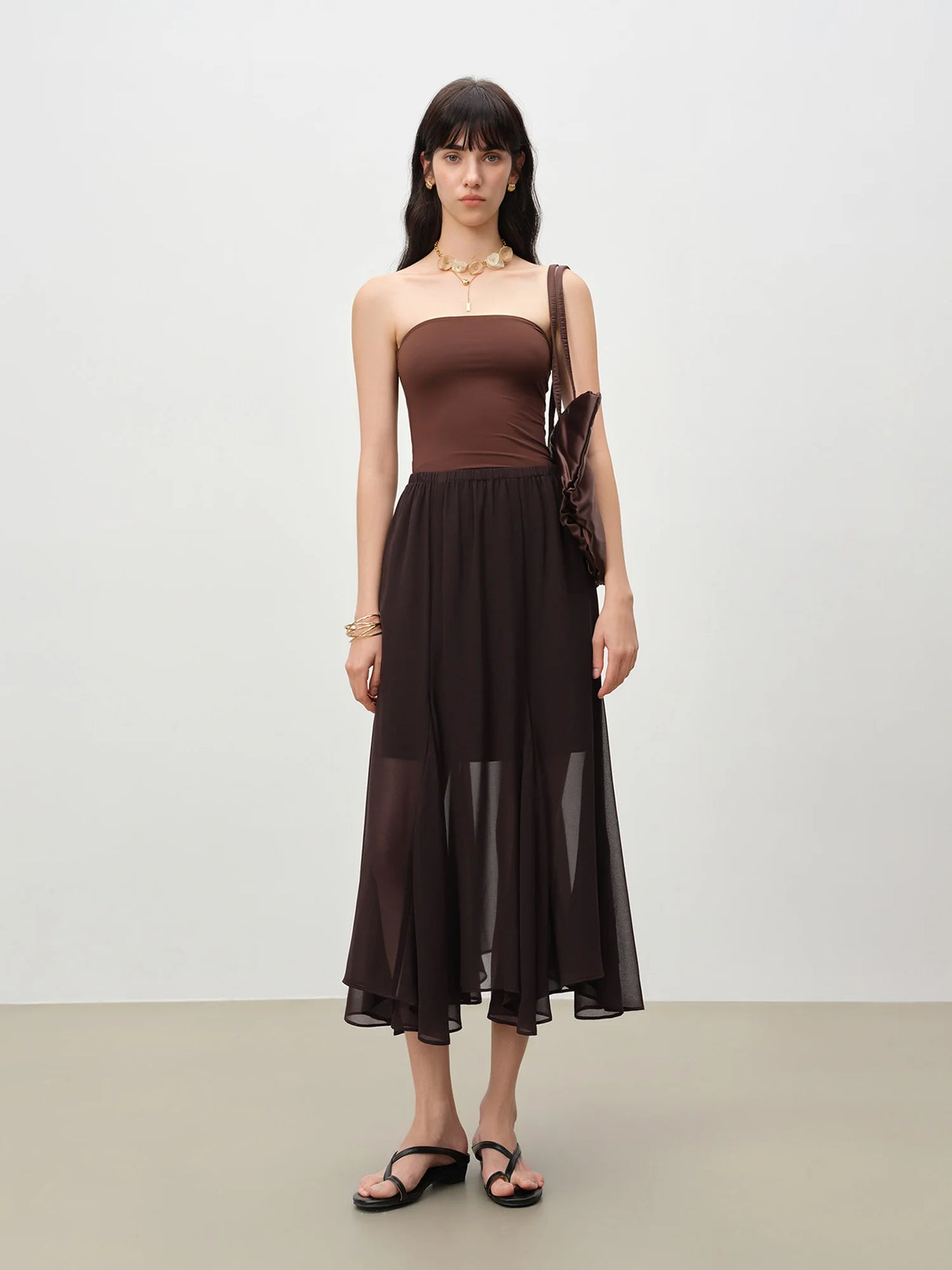 Chocolate Draped Chiffon Maxi Skirt