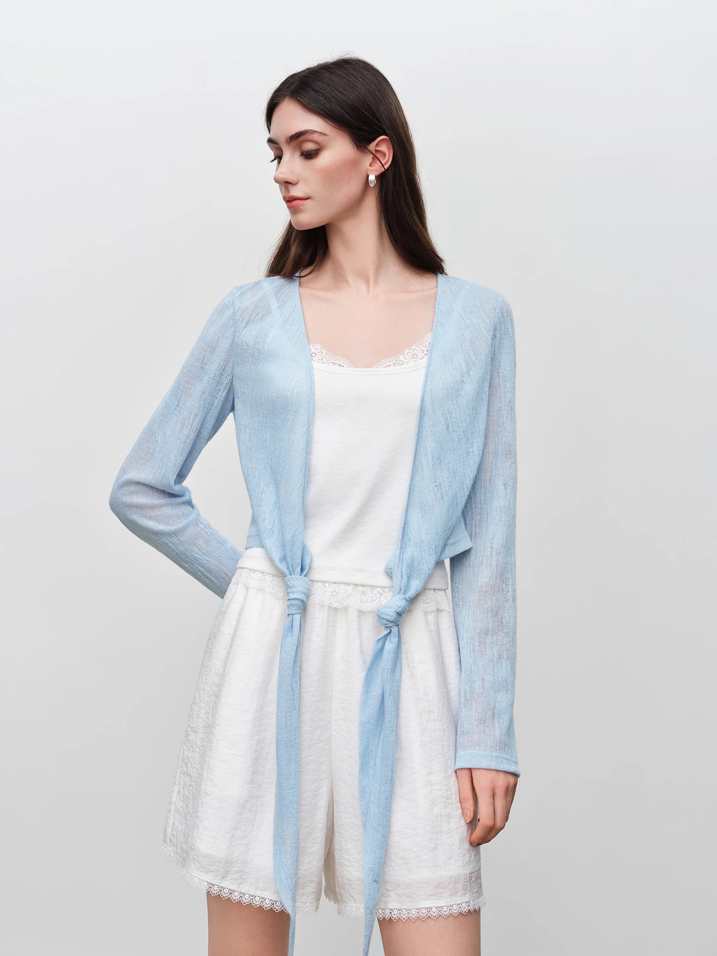 Pale Blue Tie Front Cardigan
