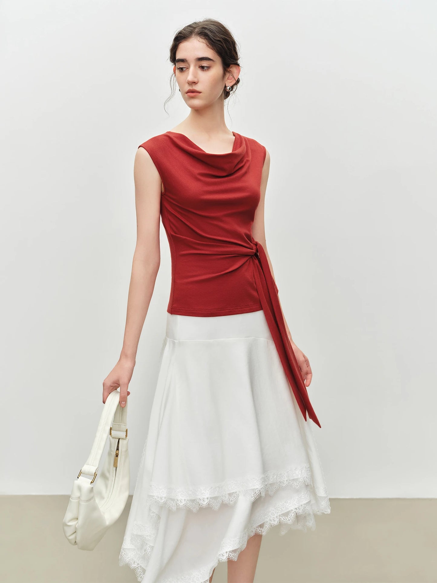 Rust Draped Neck Sleeveless Top