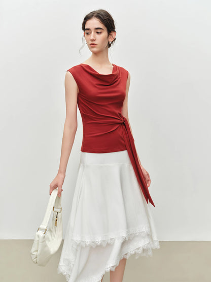 Rust Draped Neck Sleeveless Top