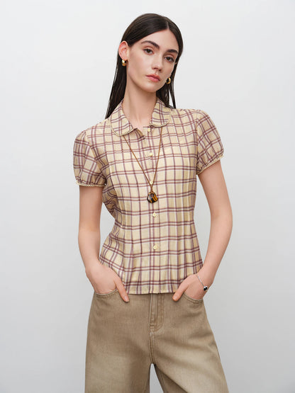 Beige Plaid Peter Pan Shirt