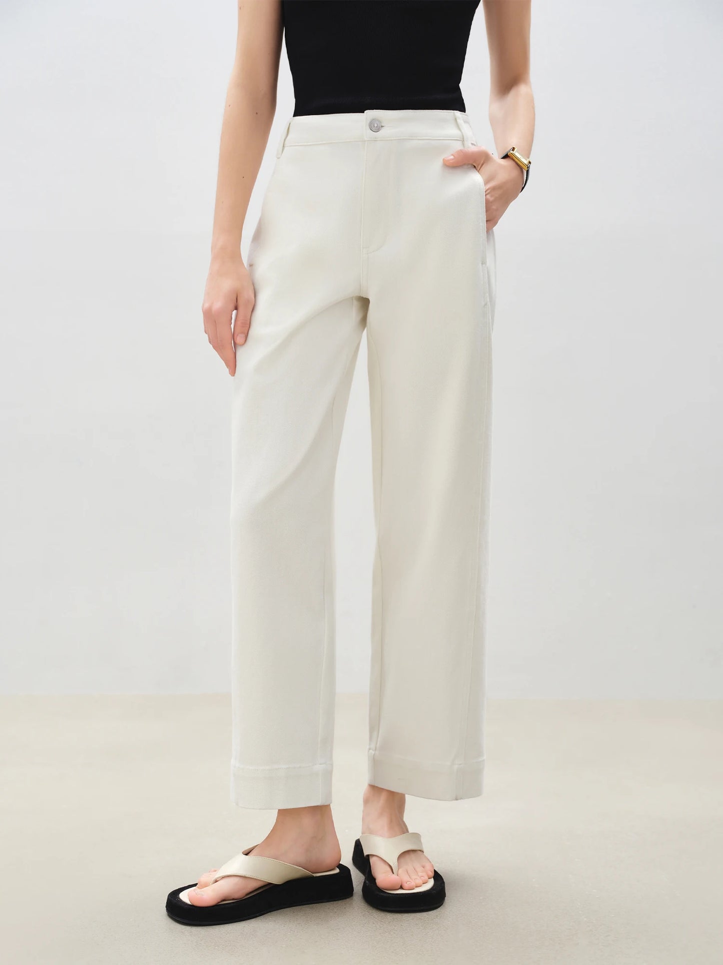 White Curved Hem Barrel Jeans