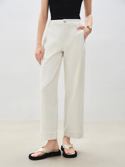White Curved Hem Barrel Jeans