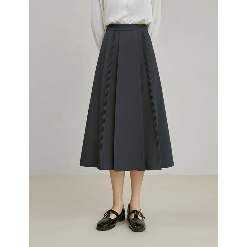 Gray High Waist Pleated Midi Skirt