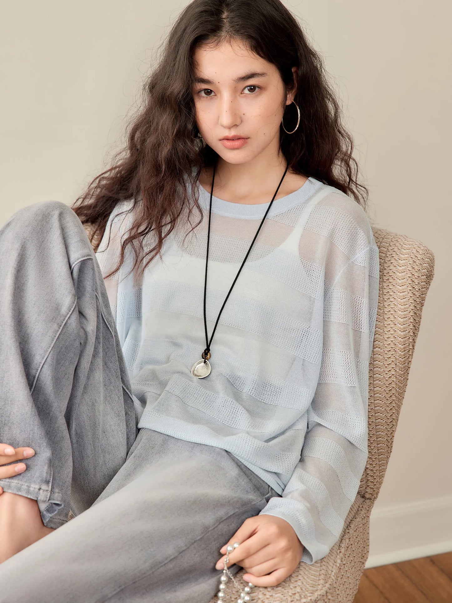 Ivory Crew Neck Knit Top