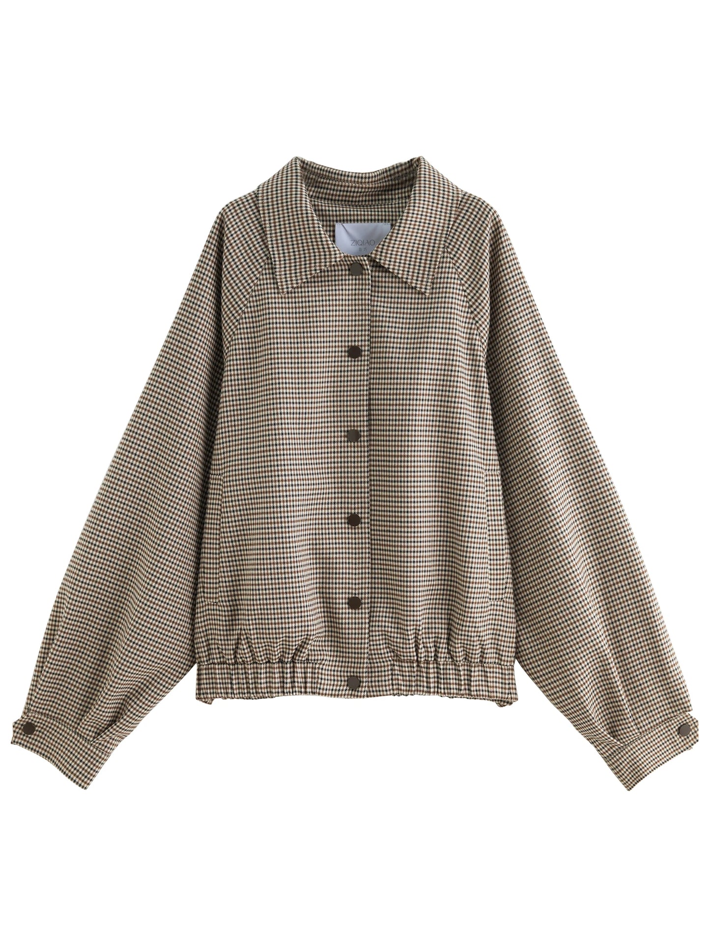 Houndstooth Pleated Hem Jacket
