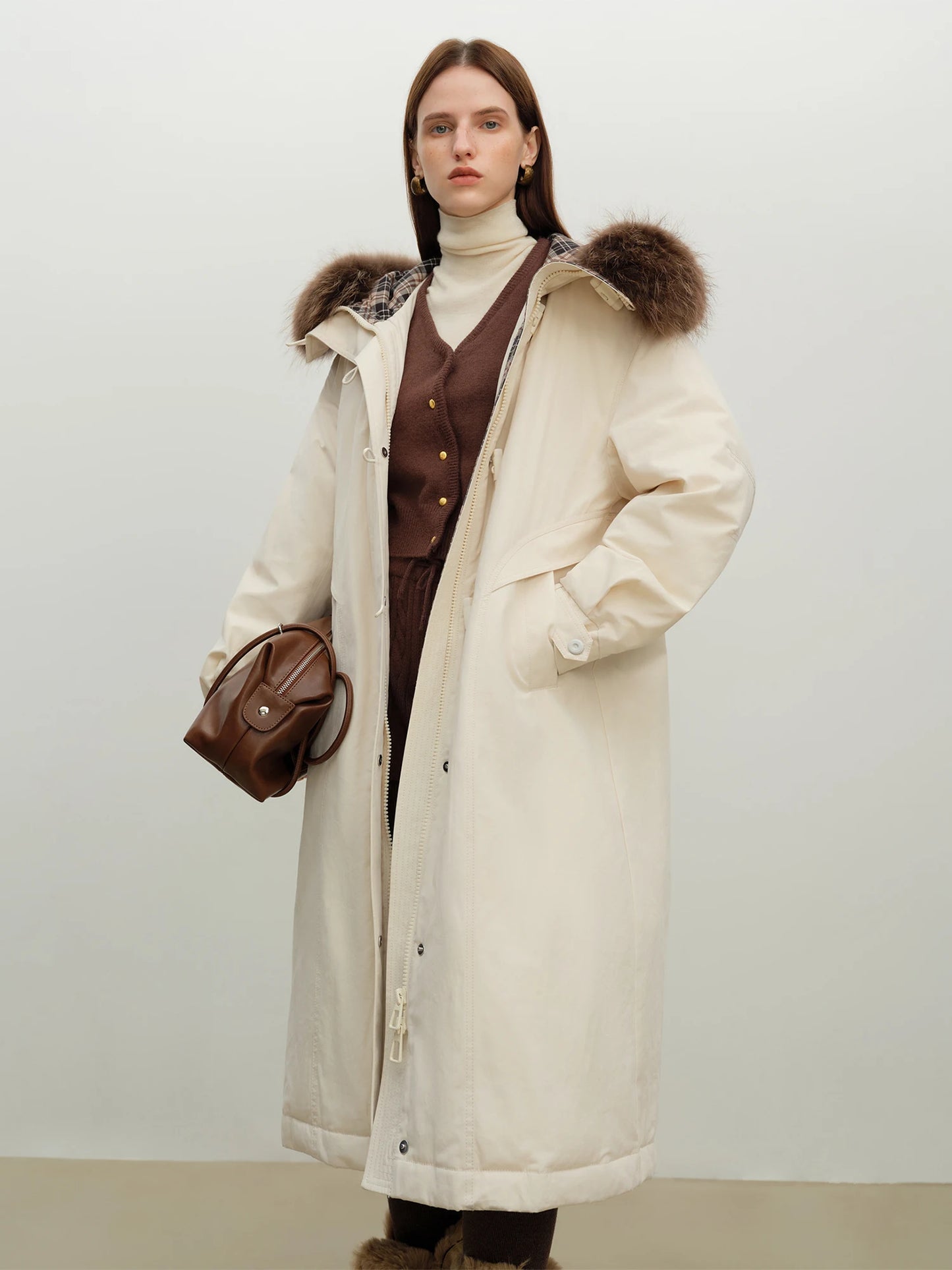 Khaki Fur Hood Parka Coat