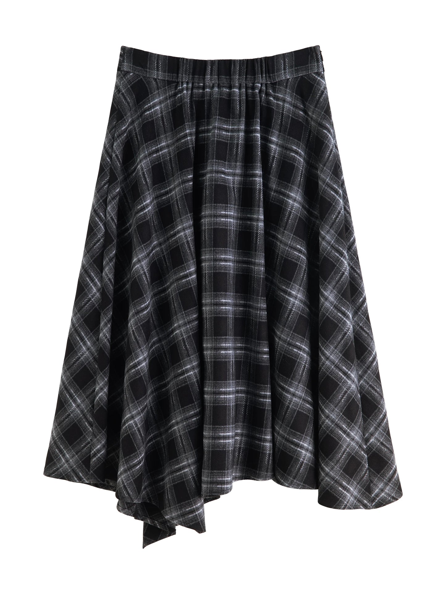 Black Plaid Swing Midi Skirt
