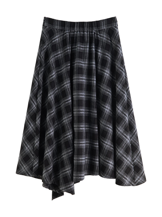 Black Plaid Swing Midi Skirt