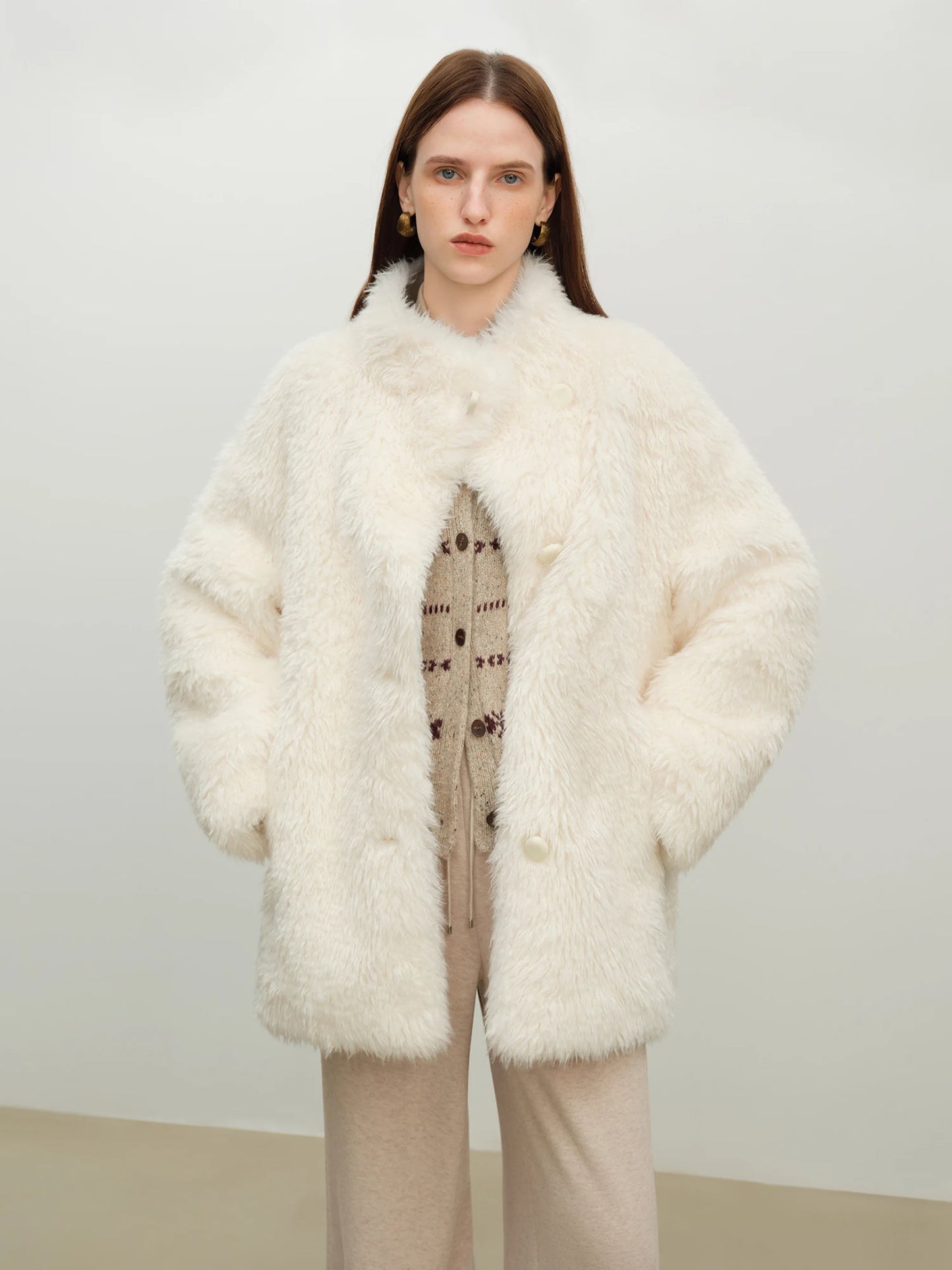 Pale Blue Plush Faux Fur Coat