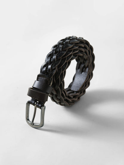 Braided Leather Buckle Belt