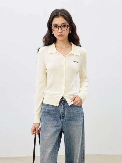 Blue Polo Collar Knit Cardigan