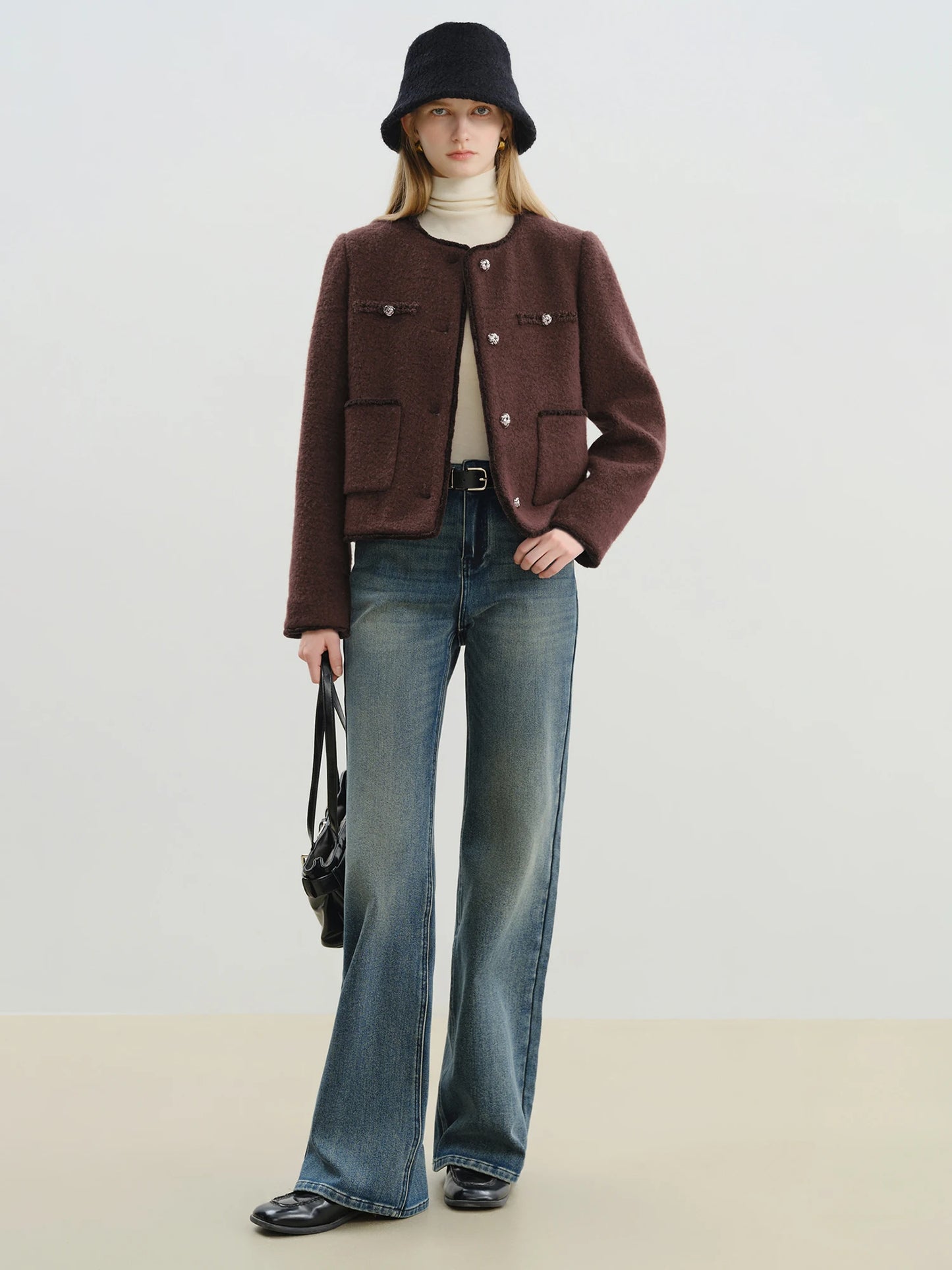 Brown Textured Button Jacket