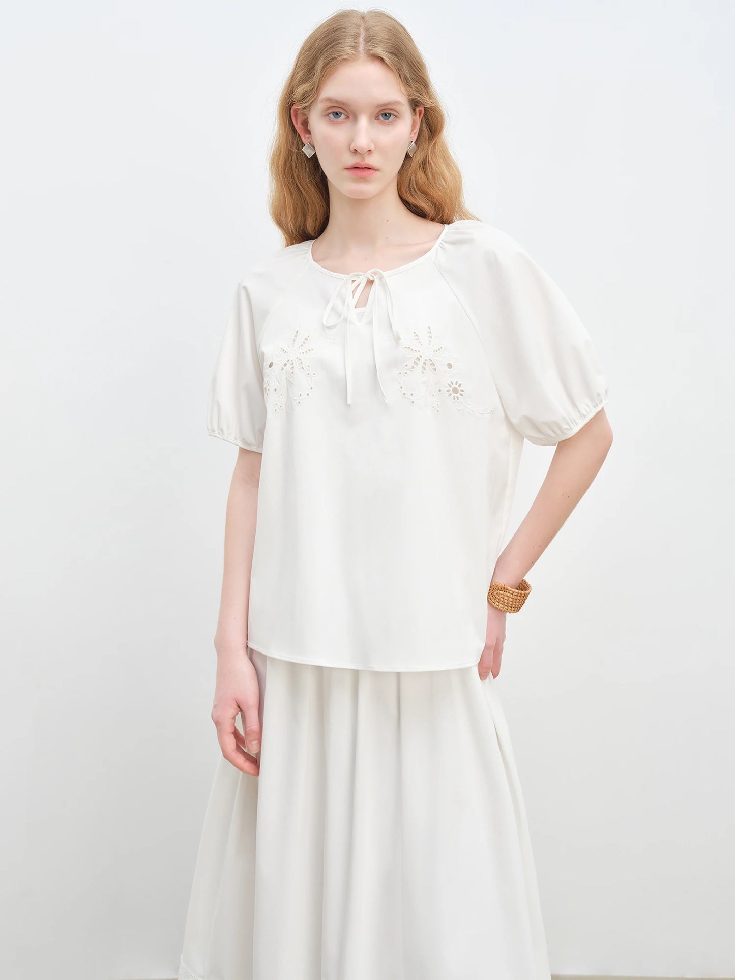 White Embroidered Blouse Skirt Set