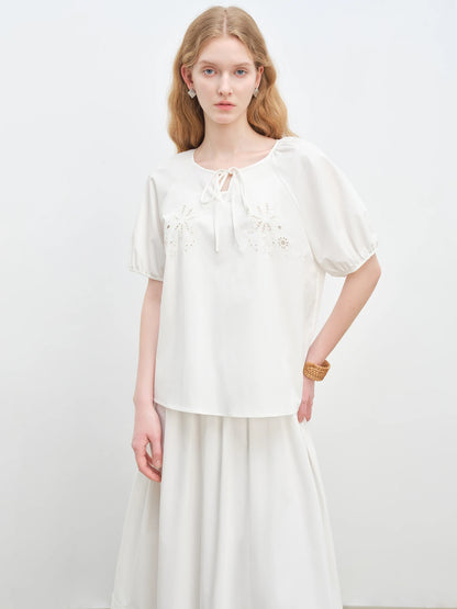 White Embroidered Blouse Skirt Set