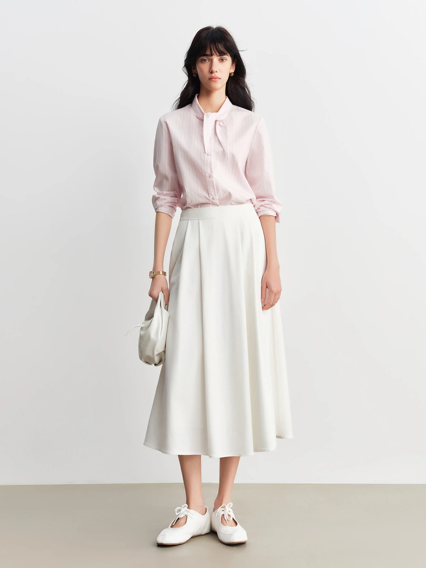 Pink Striped Tie Neck Shirt