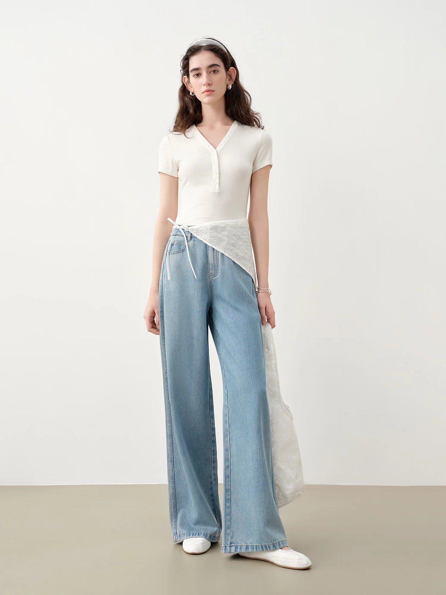 White Straight Leg Denim Pants