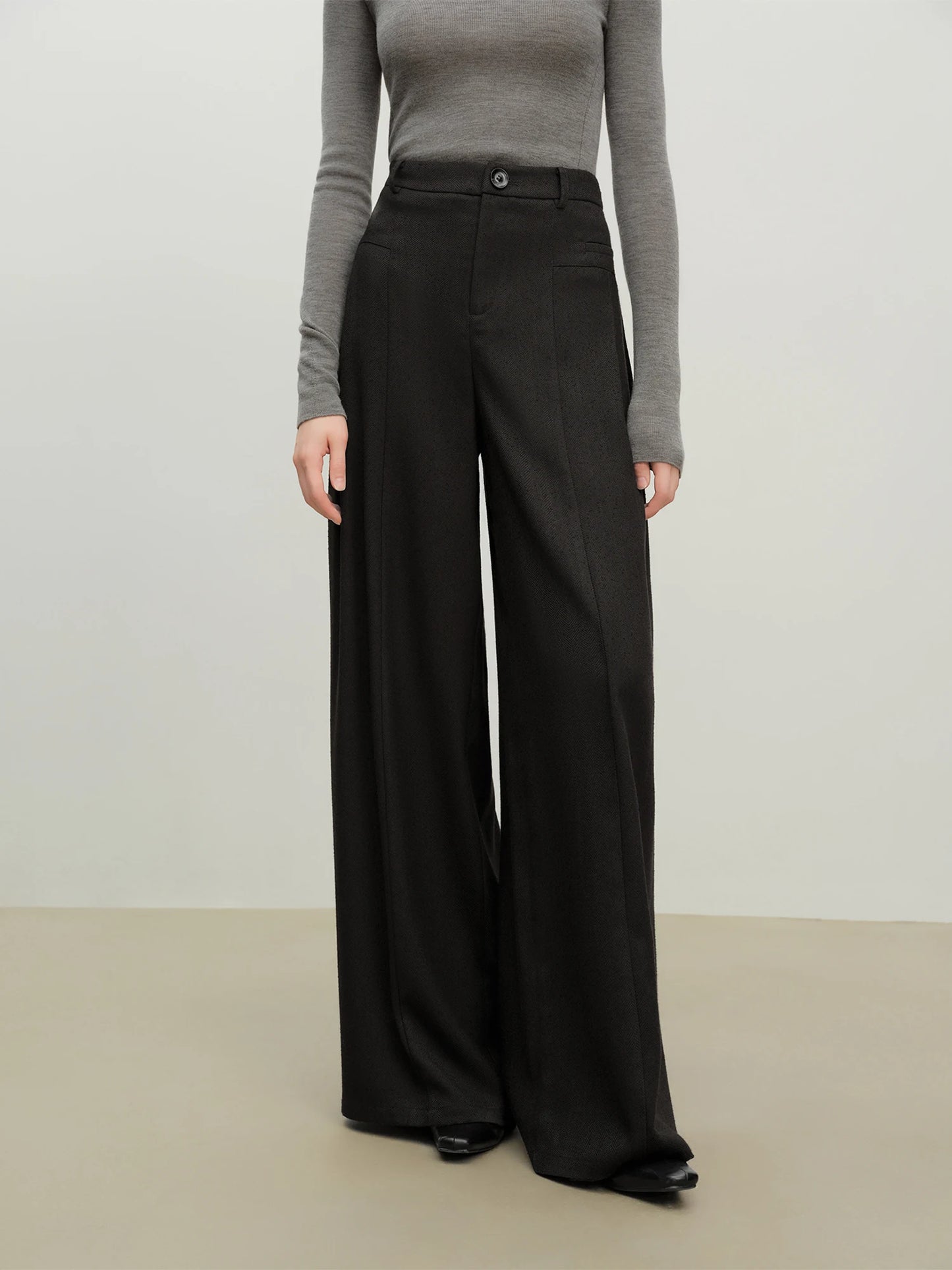 Herringbone Pleated Wide Leg Trousers