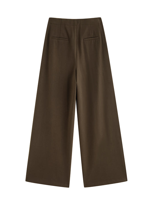 Olive Faux Wool Wide Leg Trousers