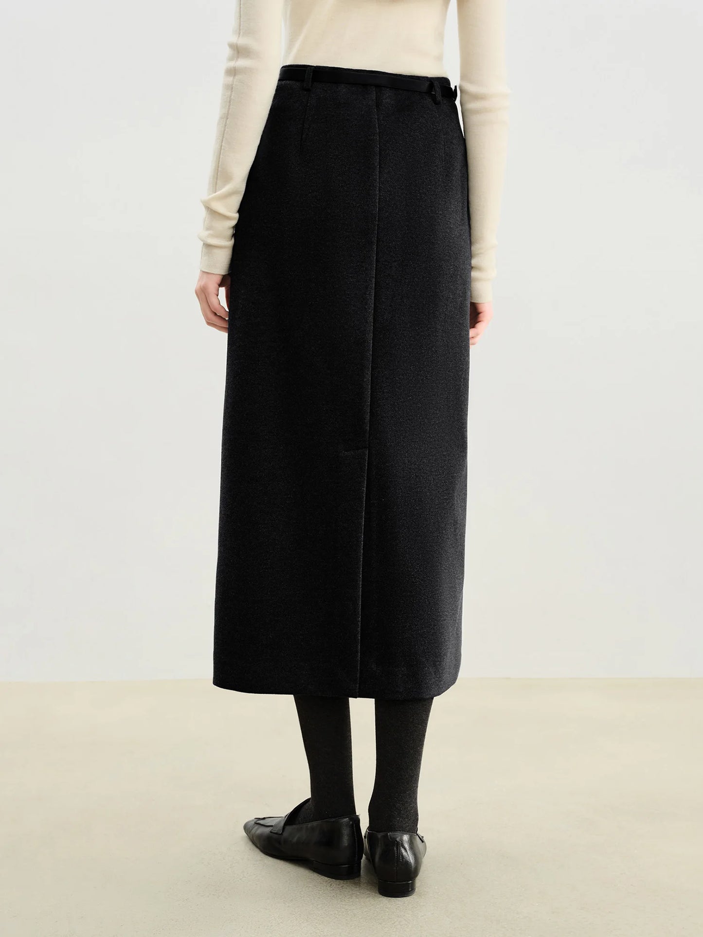Black Knit Side Slit Pencil Skirt