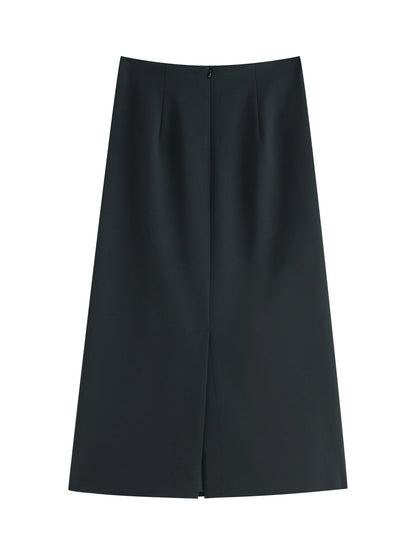 Black Collarless Jacket Skirt Set