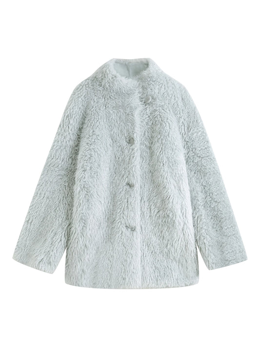 Pale Blue Plush Faux Fur Coat