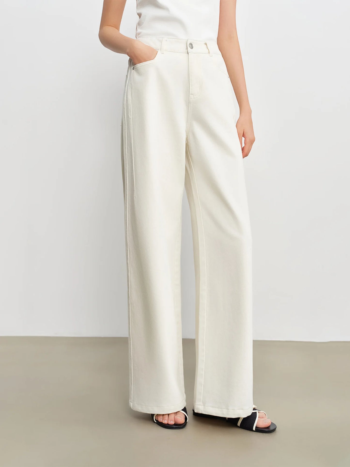 White Straight Leg Denim Pants