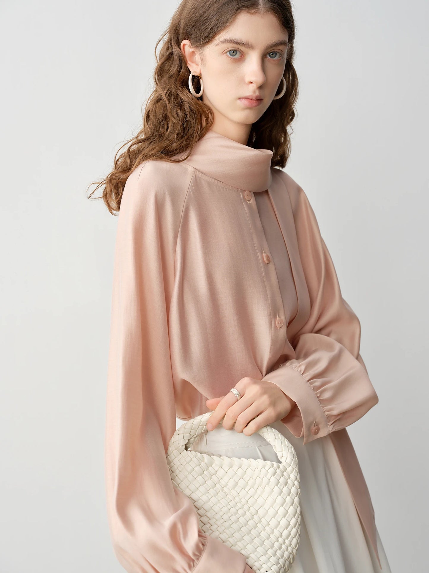 Peach Bow Neck Blouse