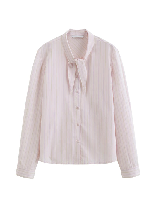 Pink Striped Tie Neck Shirt
