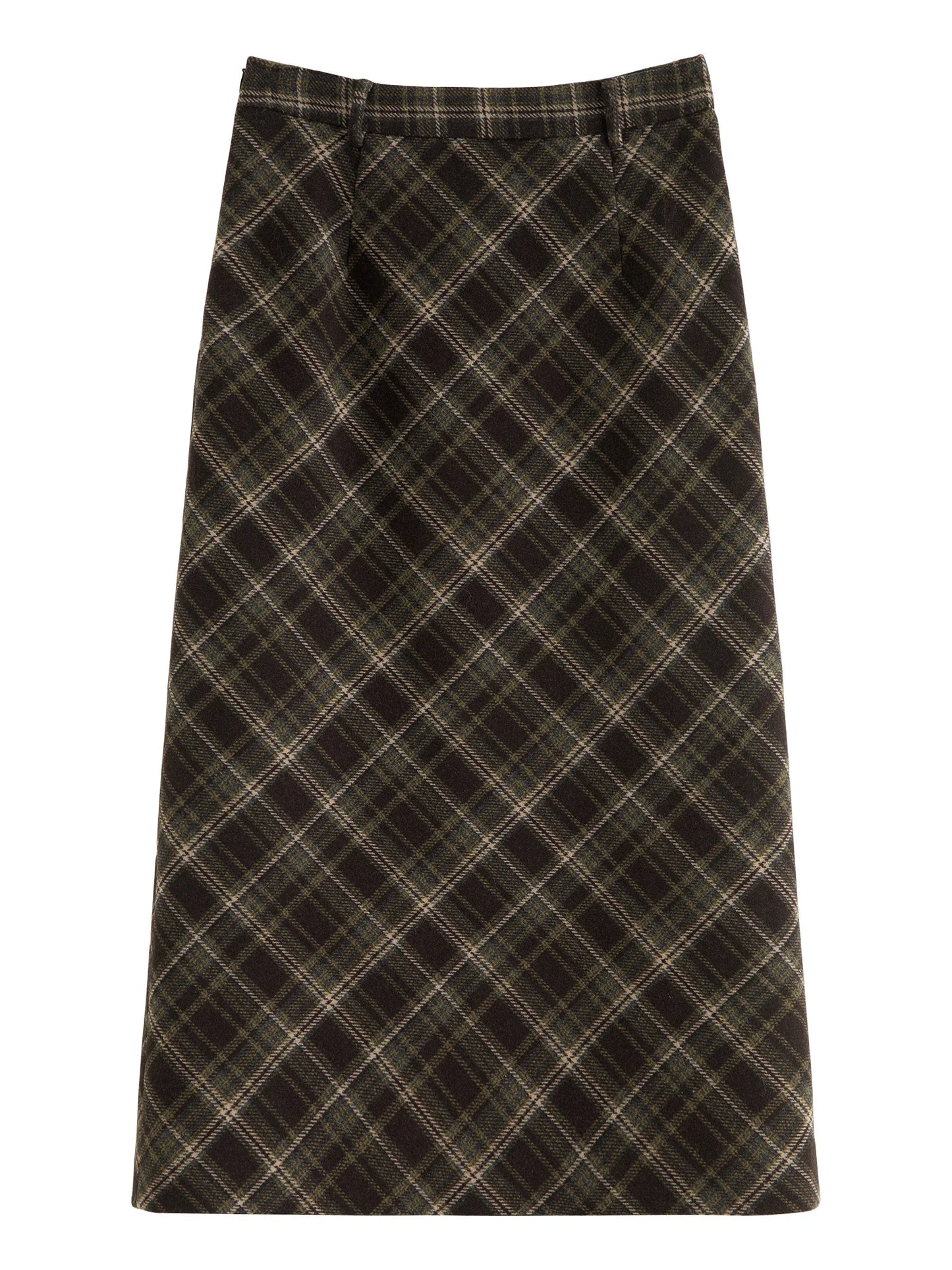 Plaid Wool Blend Straight Midi Skirt