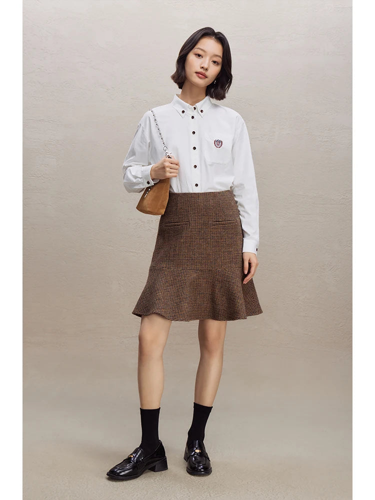Brown Houndstooth Flounce Skirt